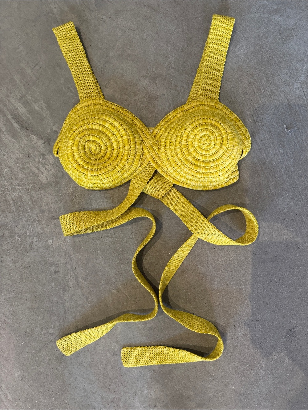 cult gaia Yellow Woven Spiral Crop Top